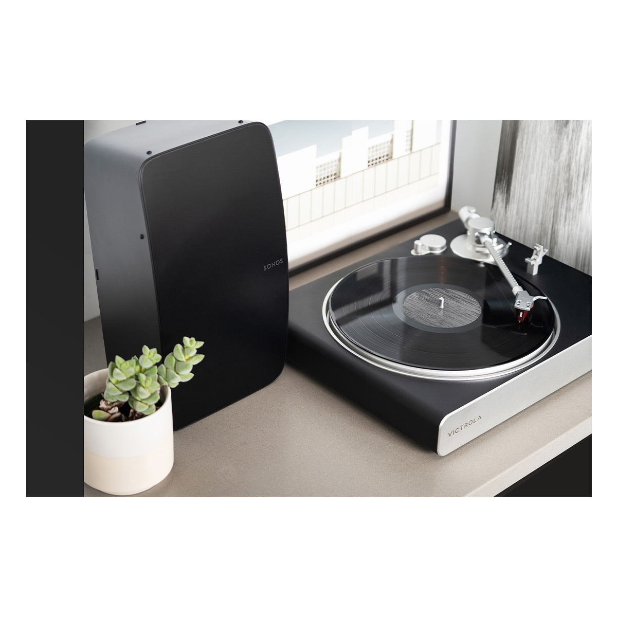 Stream Carbon Turntable with Sonos Five Wireless Speaker for Streaming Music (Black)