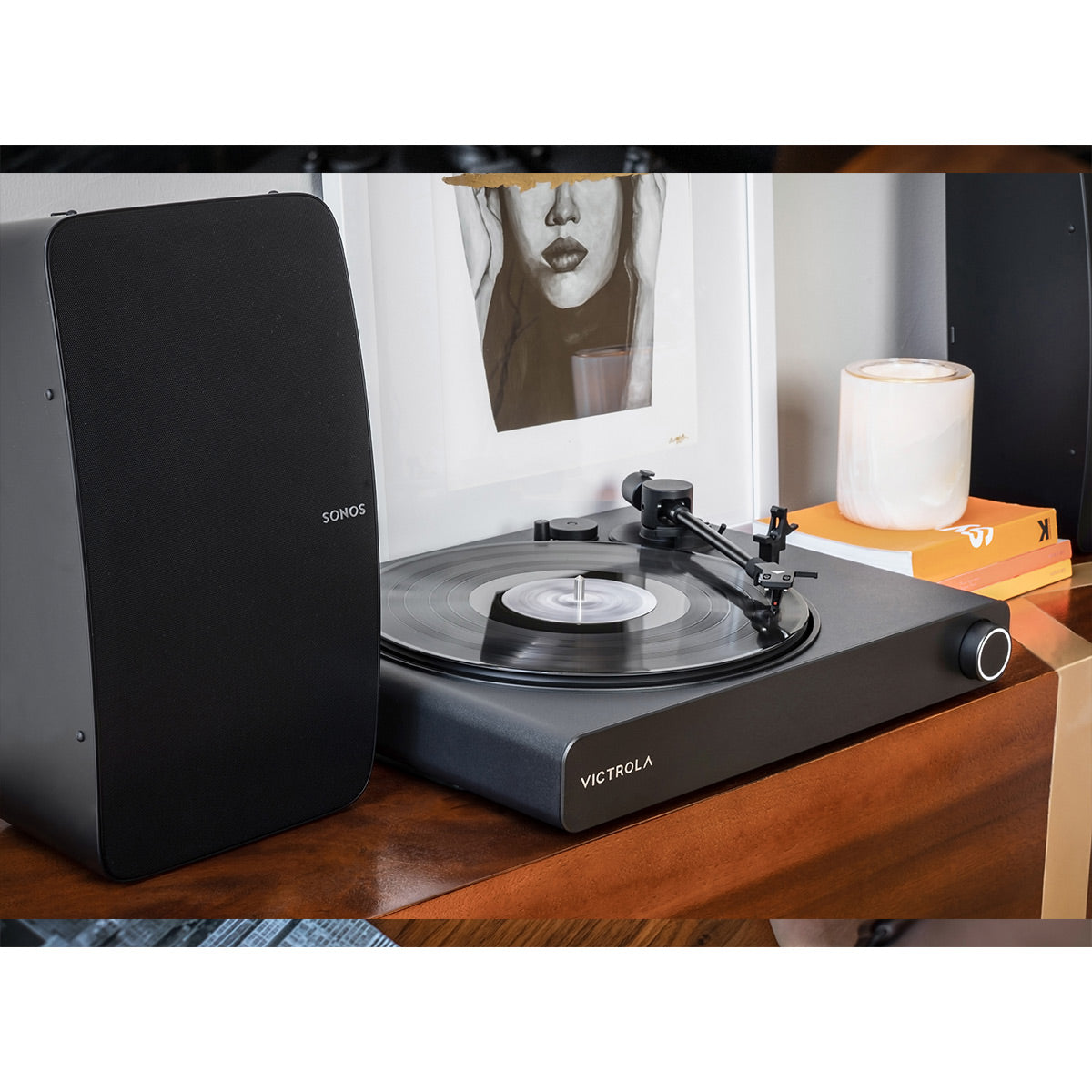 Stream Onyx Works with Sonos Wireless Turntable with Sonos Five Wireless Speaker for Streaming Music (White)