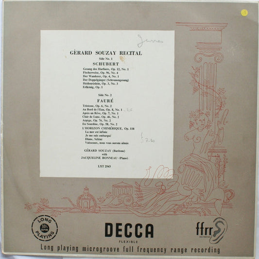 Gérard Souzay, Jacqueline Bonneau, Franz Schubert, Gabriel Fauré – Recital (VG+/VG+)
