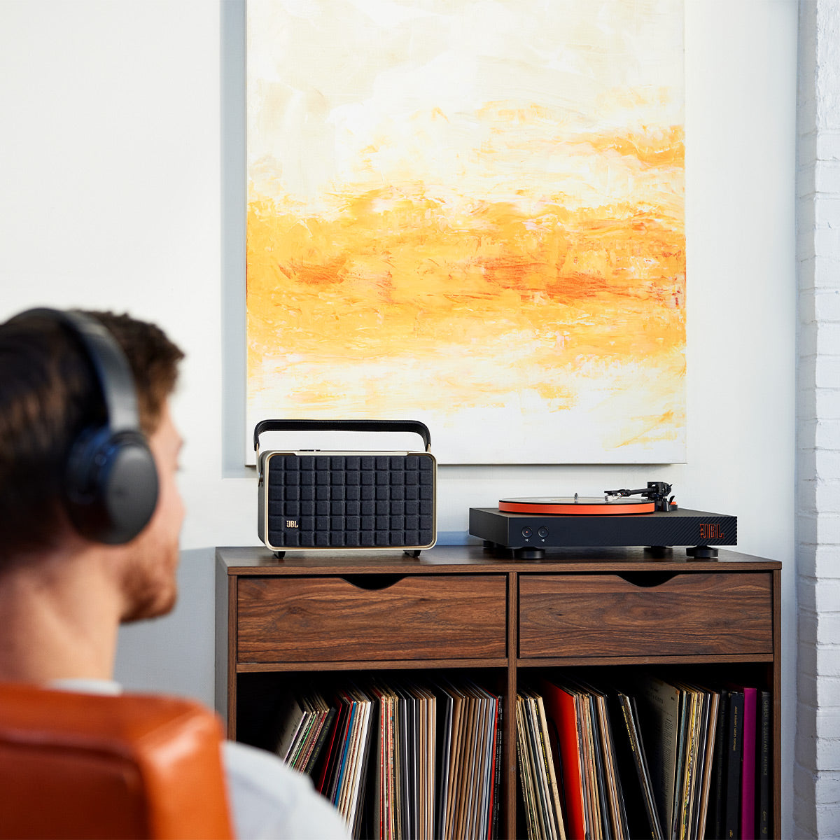 JBLSpinner BT Semi-Automatic Belt-Drive Turntable with Bluetooth 5.3 and Installed Audio Technica Cartridge (Black & Orange)