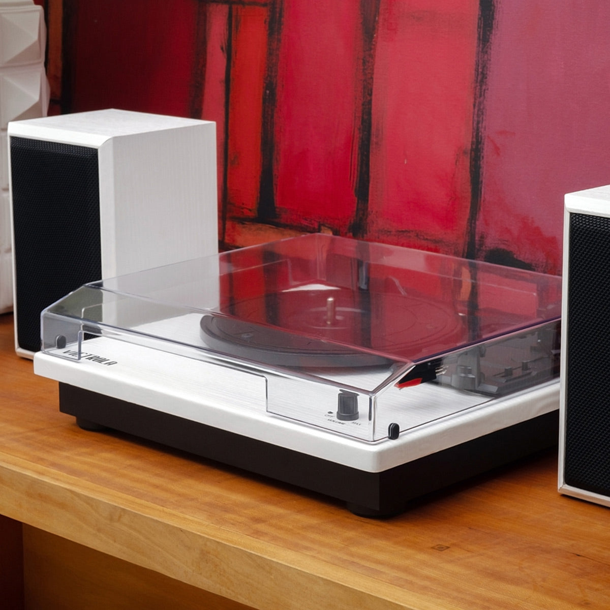 Montauk Bluetooth Turntable System with Bookshelf Speakers (White)