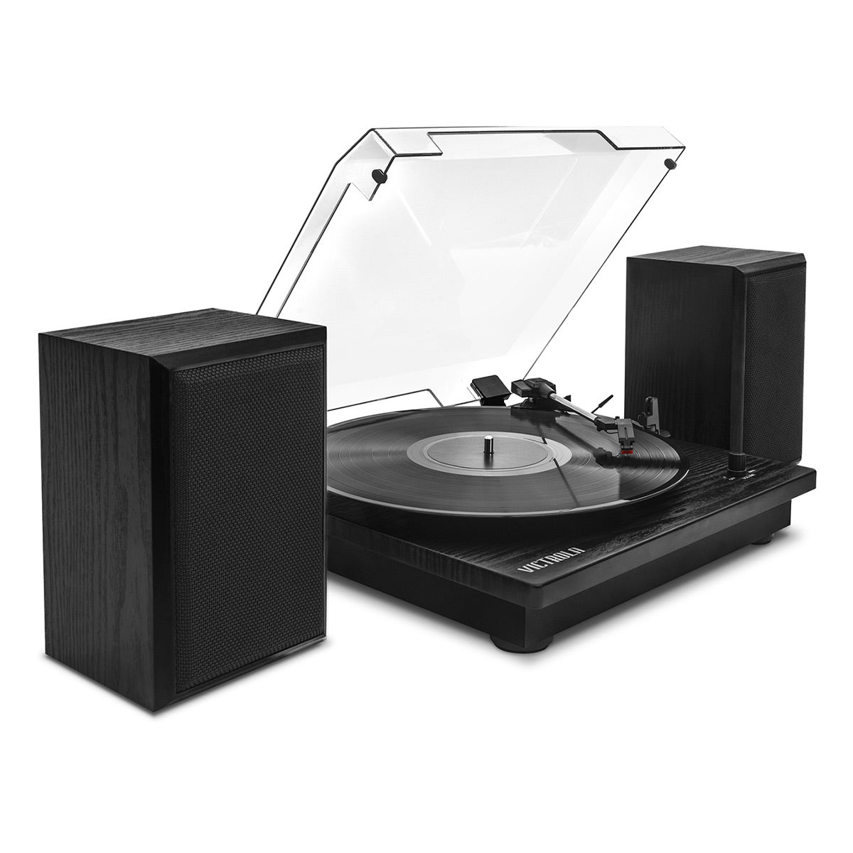 Montauk Bluetooth Turntable System with Bookshelf Speakers (Black)