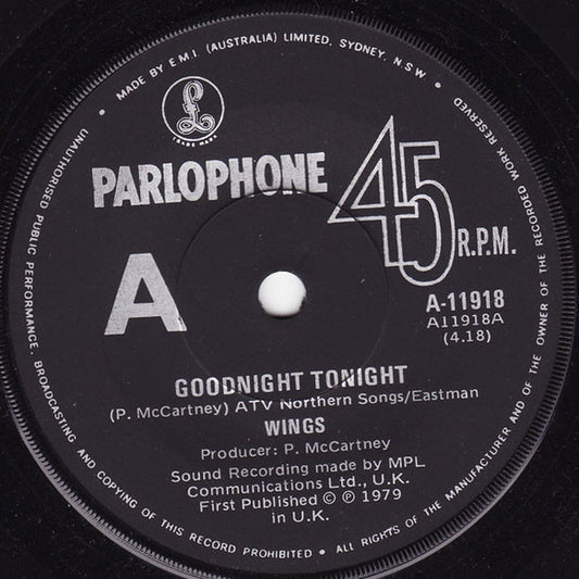 Wings – Goodnight Tonight (VG+/Generic)