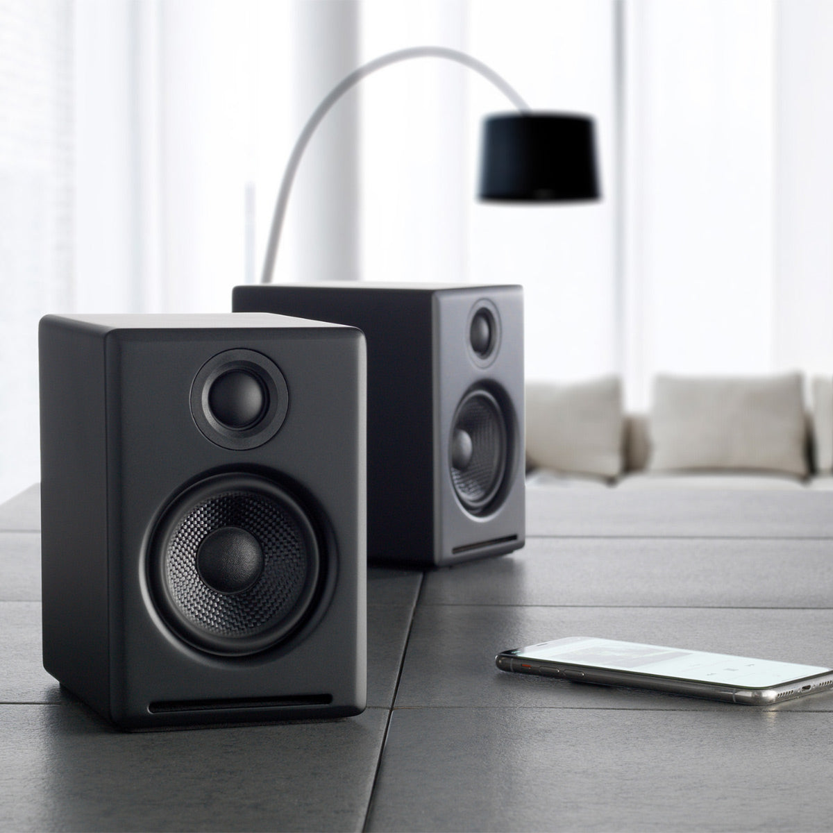 AudioengineA2+ Wireless Speaker System (Black) with Audio-Technica AT-LP60X-GM Fully Automatic Belt-Drive Stereo Turntable (Gunmetal/Black)
