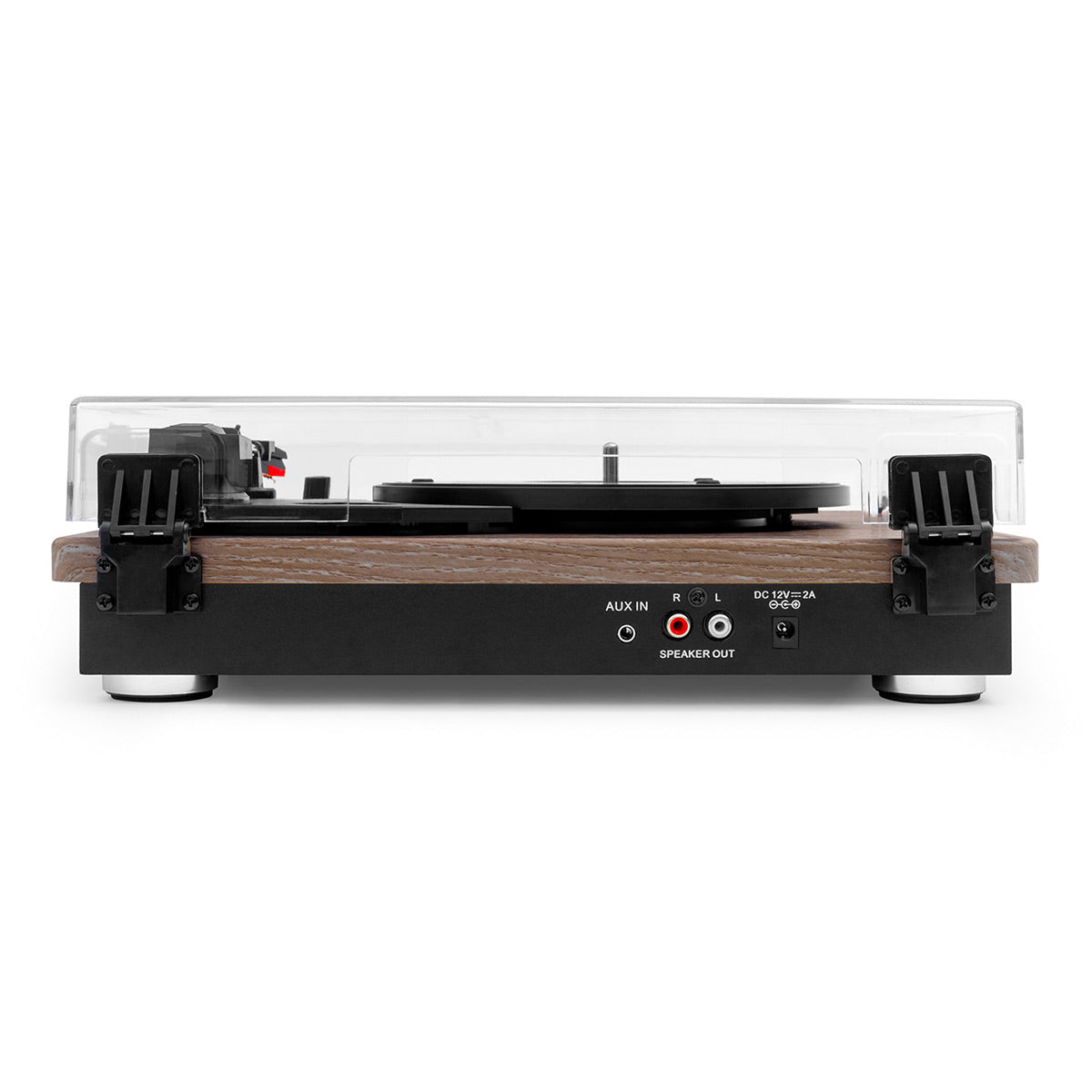Montauk Bluetooth Turntable System with Bookshelf Speakers (Farmhouse Walnut)