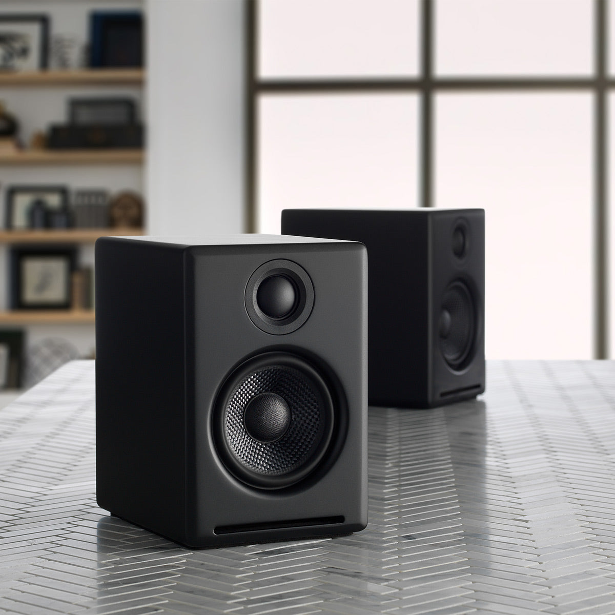 AudioengineA2+ Wireless Speaker System (Black) with Audio-Technica AT-LP60X-GM Fully Automatic Belt-Drive Stereo Turntable (Gunmetal/Black)