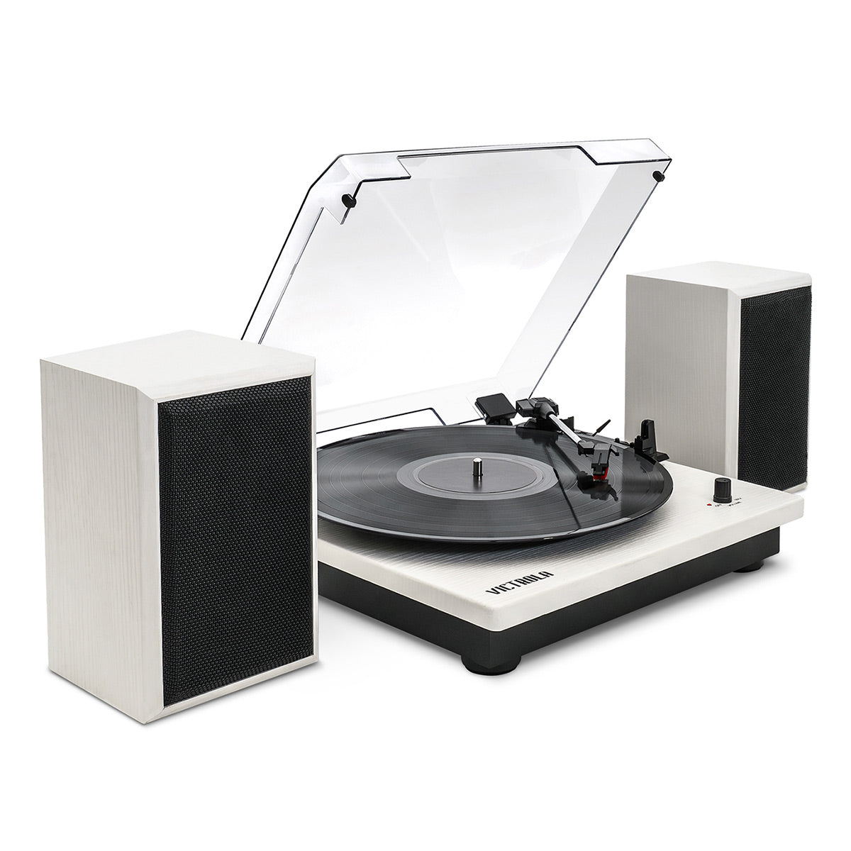 Montauk Bluetooth Turntable System with Bookshelf Speakers (White)