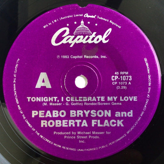 Peabo Bryson, Roberta Flack – Tonight I Celebrate My Love (VG+/Generic)