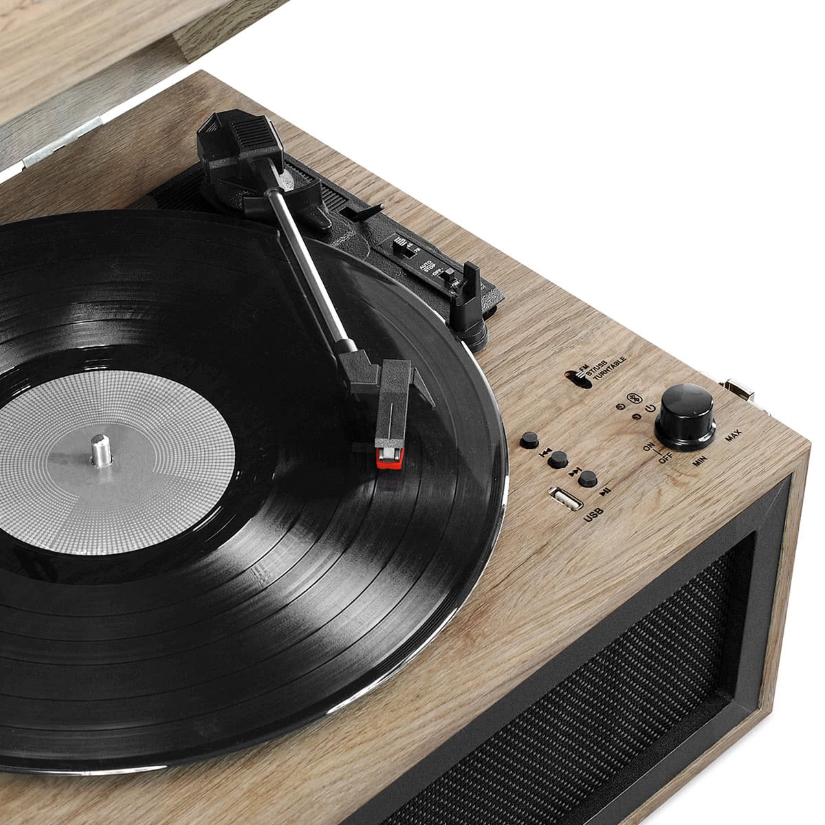 Liberty Bluetooth Record Player Stand with 3-Speed Turntable (Farmhouse Oatmeal)