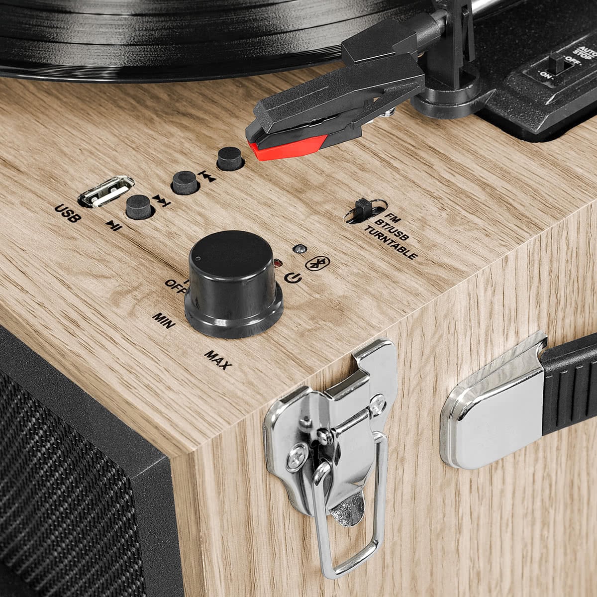 Liberty Bluetooth Record Player Stand with 3-Speed Turntable (Farmhouse Oatmeal)