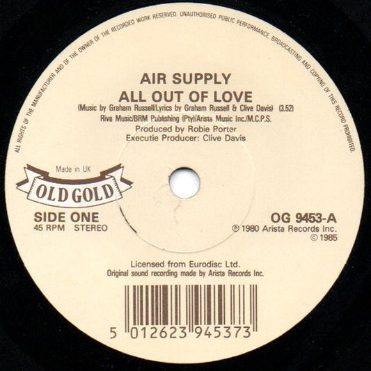 Air Supply – All Out Of Love / Even The Nights Are Better (E/Generic)