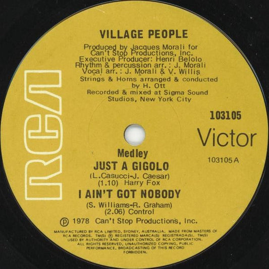 Village People – Just A Gigolo / I Ain't Got Nobody / Macho Man (VG/Generic)